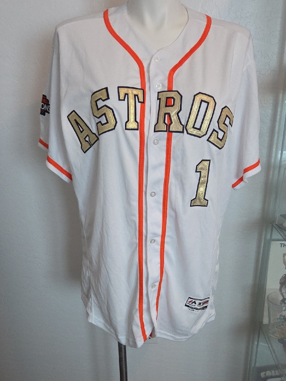 Astros White Gold & Orange Baseball Jersey With Correa #1 On Back World Series